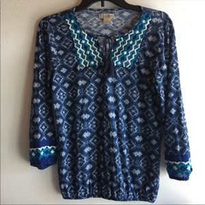 Lucky Brand Embroidered  With Tassel Blouse-XS Boho